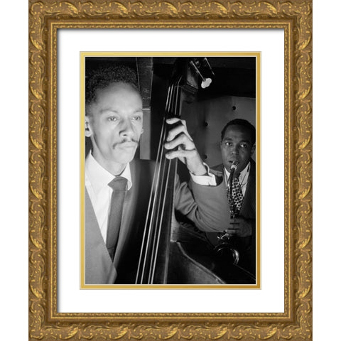 Charlie Parker-Tommy Potter-and Max Roach-Three Deuces-New York 1947 Gold Ornate Wood Framed Art Print with Double Matting by Gottlieb, William