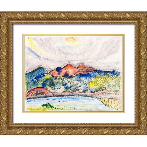 Early Landscape Gold Ornate Wood Framed Art Print with Double Matting by Demuth, Charles