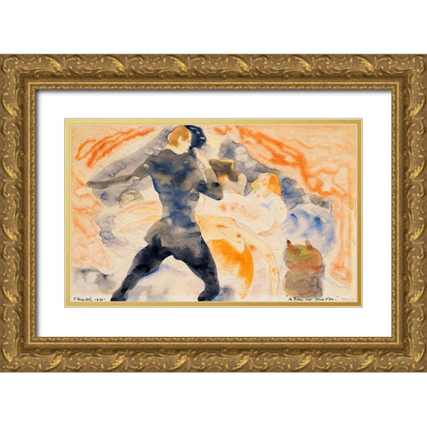 The Girl with the Golden Eyes-La Fille aux yeux dor Gold Ornate Wood Framed Art Print with Double Matting by Demuth, Charles