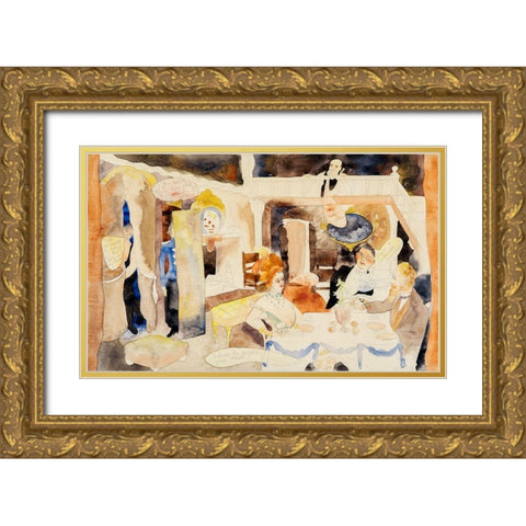 Lulu and Alva Schön at Lunch Gold Ornate Wood Framed Art Print with Double Matting by Demuth, Charles
