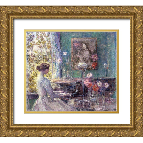 Improvisation Gold Ornate Wood Framed Art Print with Double Matting by Hassam, Childe