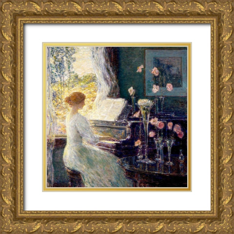 The Sonata Gold Ornate Wood Framed Art Print with Double Matting by Hassam, Childe