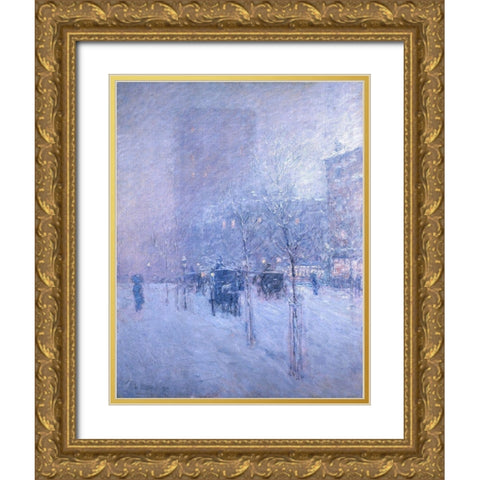 Late Afternoon-New York-Winter Gold Ornate Wood Framed Art Print with Double Matting by Hassam, Childe