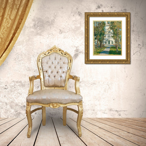 The Church at Gloucester Gold Ornate Wood Framed Art Print with Double Matting by Hassam, Childe