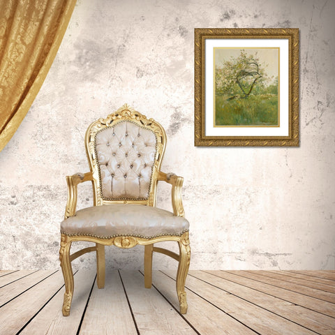 Peach Blossoms Villiers le Bel Gold Ornate Wood Framed Art Print with Double Matting by Hassam, Childe