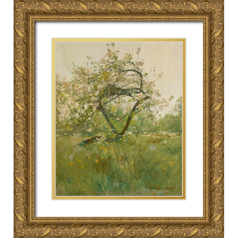 Peach Blossoms Villiers le Bel Gold Ornate Wood Framed Art Print with Double Matting by Hassam, Childe