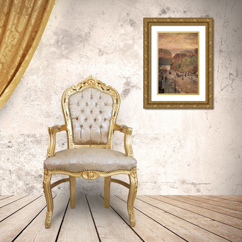 Spring on West 79th Street Gold Ornate Wood Framed Art Print with Double Matting by Hassam, Childe