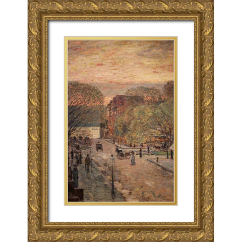 Spring on West 79th Street Gold Ornate Wood Framed Art Print with Double Matting by Hassam, Childe