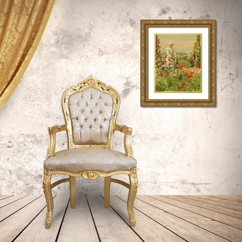 In the Garden Gold Ornate Wood Framed Art Print with Double Matting by Hassam, Childe