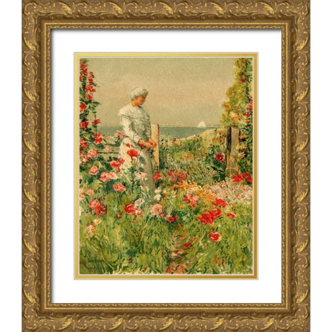 In the Garden Gold Ornate Wood Framed Art Print with Double Matting by Hassam, Childe
