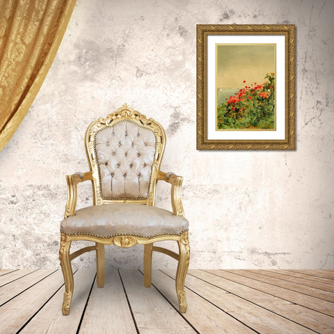 Poppy Bank Gold Ornate Wood Framed Art Print with Double Matting by Hassam, Childe
