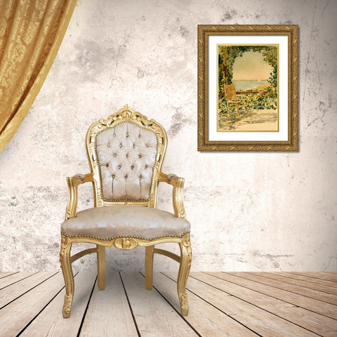 Sunny Chair Gold Ornate Wood Framed Art Print with Double Matting by Hassam, Childe
