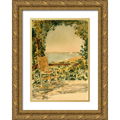 Sunny Chair Gold Ornate Wood Framed Art Print with Double Matting by Hassam, Childe
