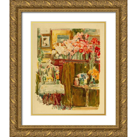 The Altar and Shrine Gold Ornate Wood Framed Art Print with Double Matting by Hassam, Childe