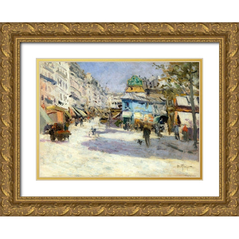 Rue Lepic-the corner of Rue Puget and Place Blanche Gold Ornate Wood Framed Art Print with Double Matting by Abel-Truchet, Louis