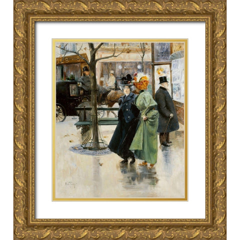 On the Boulevards Gold Ornate Wood Framed Art Print with Double Matting by Abel-Truchet, Louis