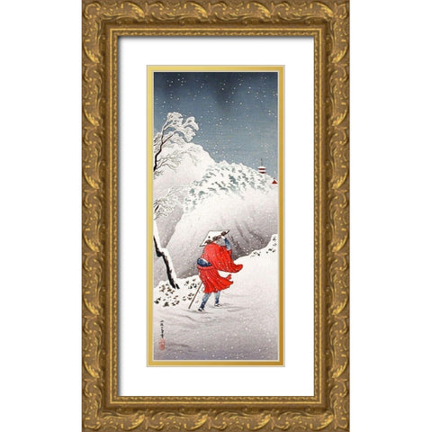 Snowy Evening on a Mountain Path Gold Ornate Wood Framed Art Print with Double Matting by Takahashi, Hiroaki