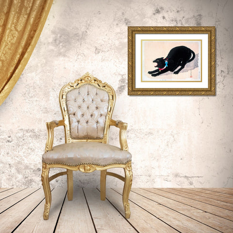 Black Cat Hissing Gold Ornate Wood Framed Art Print with Double Matting by Takahashi, Hiroaki