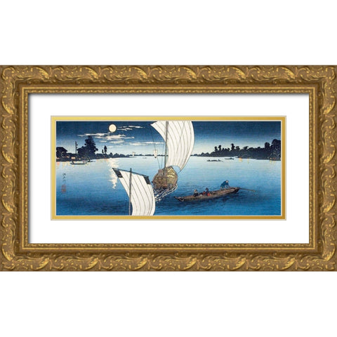 Edo River Gold Ornate Wood Framed Art Print with Double Matting by Takahashi, Hiroaki