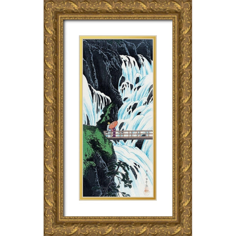 Shiragumo Waterfall of Nikko Gold Ornate Wood Framed Art Print with Double Matting by Takahashi, Hiroaki