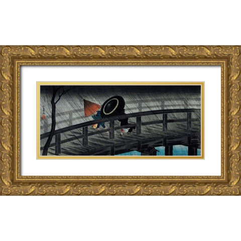 Rain on Izumi Bridge Gold Ornate Wood Framed Art Print with Double Matting by Takahashi, Hiroaki