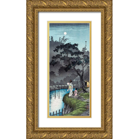 Moon at Sekiguchi Gold Ornate Wood Framed Art Print with Double Matting by Takahashi, Hiroaki