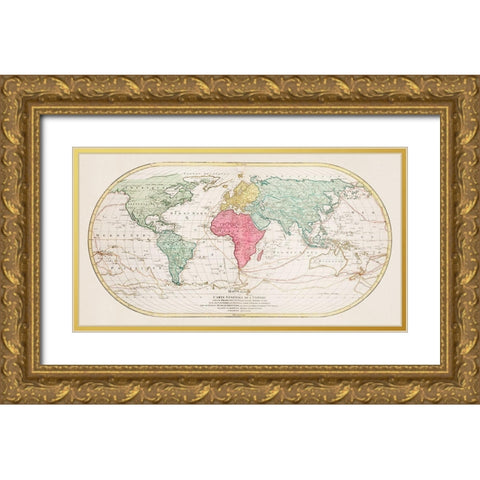 World Map or General Map of the Universe Gold Ornate Wood Framed Art Print with Double Matting by Lotter, Mathieu Albert