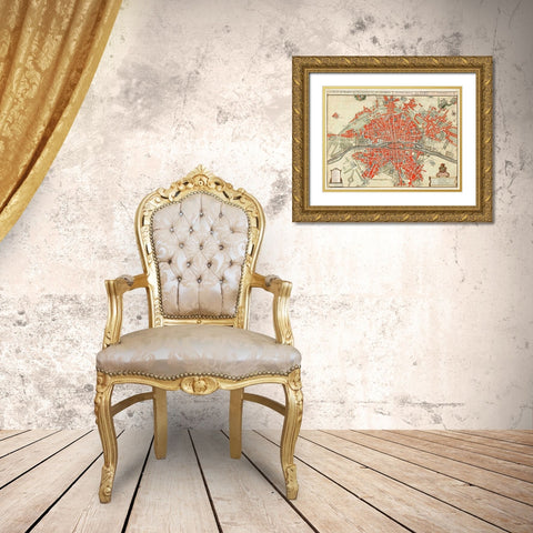 Map of Paris-France Gold Ornate Wood Framed Art Print with Double Matting by Delisle, Guillaume