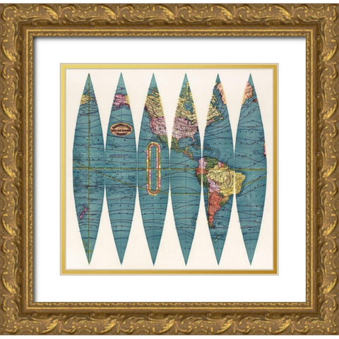 New twelve inch terrestrial globe Gold Ornate Wood Framed Art Print with Double Matting by Rand McNally and Company