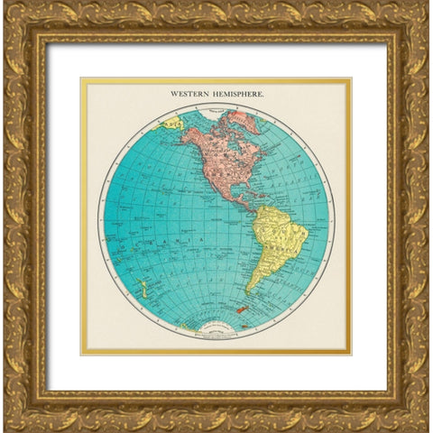 Western Hemisphere-World Atlas Gold Ornate Wood Framed Art Print with Double Matting by Rand McNally and Company