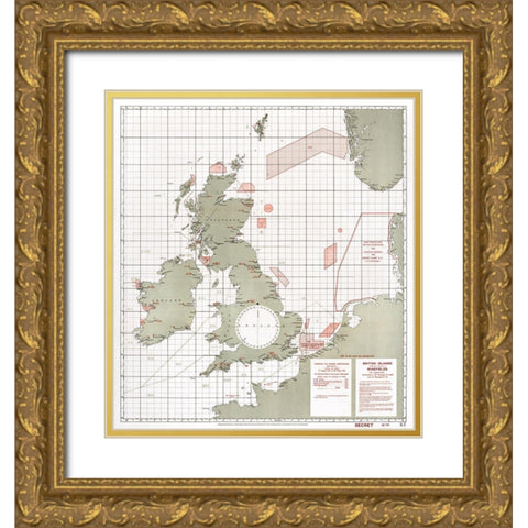 British Islands approximate positions of minefields 1918 Gold Ornate Wood Framed Art Print with Double Matting by Furlong, William Rea