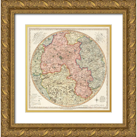 A new and accurate map of the country for twenty five miles round the University of Oxford 1805 Gold Ornate Wood Framed Art Print with Double Matting by G Pawley and Samuel John Neele