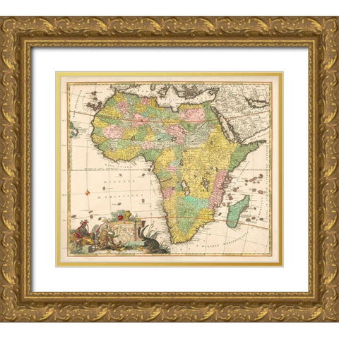 Map of Africa 1690 Gold Ornate Wood Framed Art Print with Double Matting by Allard, Carel