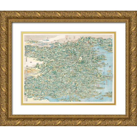 Map of China by Katsushika Hokusai Gold Ornate Wood Framed Art Print with Double Matting by Hokusai, Katsushika