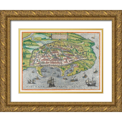 Map of Alexandria 1575 Gold Ornate Wood Framed Art Print with Double Matting by Braun, Georg