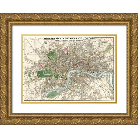 Whitbreads new plan of London drawn from authentic survey 1853 Gold Ornate Wood Framed Art Print with Double Matting by Whitbread, J