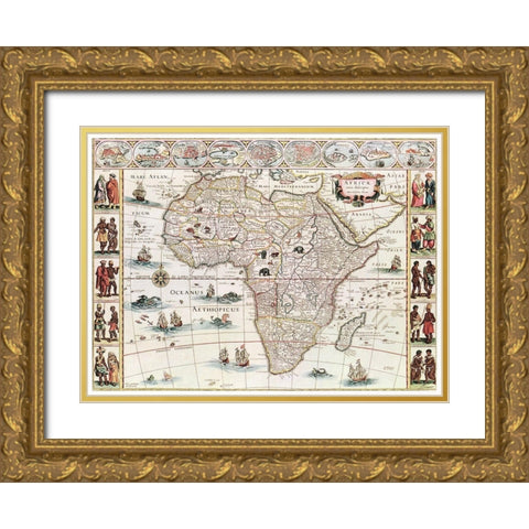 Africae nova descriptio 1690 Gold Ornate Wood Framed Art Print with Double Matting by Blaeu, Willelm Janszoon