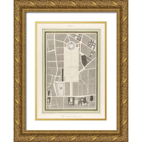 La Halle aux Bles-Street Plan 1810 Gold Ornate Wood Framed Art Print with Double Matting by Fontaine, Pierre Francois Leonard