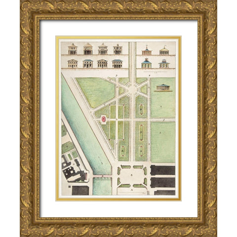 Jardin Public-Champs Elysees Gold Ornate Wood Framed Art Print with Double Matting by Motte, Charles