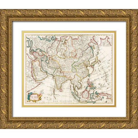 Map of Asia 1723 Gold Ornate Wood Framed Art Print with Double Matting by Vintage Maps
