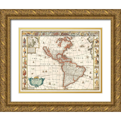 America 1627 Gold Ornate Wood Framed Art Print with Double Matting by Speed, John