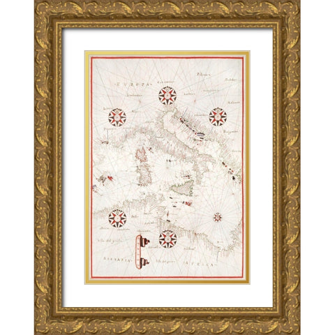 Portolan atlas of the Mediterranean Sea-Central Mediterranean 1590 Gold Ornate Wood Framed Art Print with Double Matting by Olivia, Joan