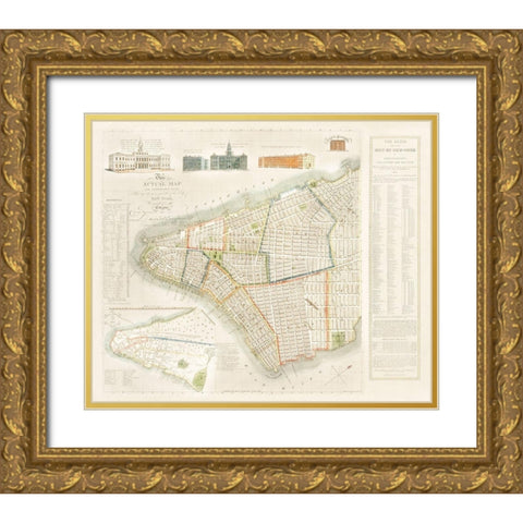 The City of New York Longworths Explanatory Map and Plan 1817 Gold Ornate Wood Framed Art Print with Double Matting by Longworth, David