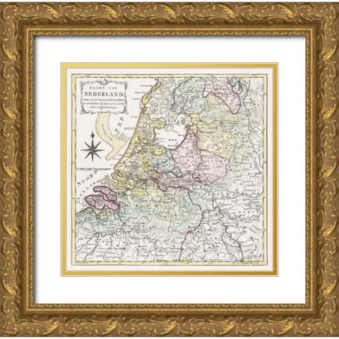 Map of the Netherlands with the marching routes of the French army 1792 Gold Ornate Wood Framed Art Print with Double Matting by Baarsel, Cornelis van