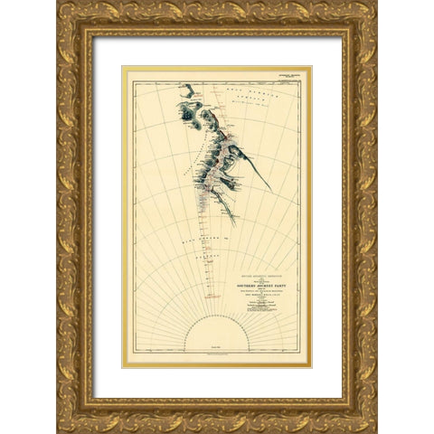Route and Surveys of the Southern Journey Party-1909 Gold Ornate Wood Framed Art Print with Double Matting by Royal Geographic Society England