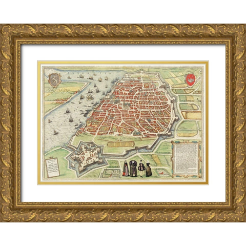 View of Antwerp from Braun and Hogenbergs Civitates Orbis Terrarum Gold Ornate Wood Framed Art Print with Double Matting by Hoefnagel, Joris