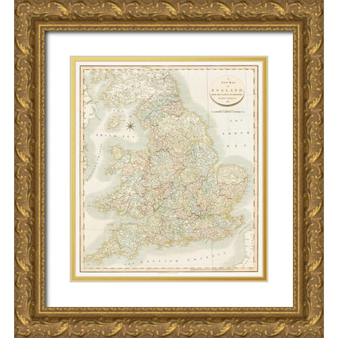 A new map of England 1811 Gold Ornate Wood Framed Art Print with Double Matting by Cary, John
