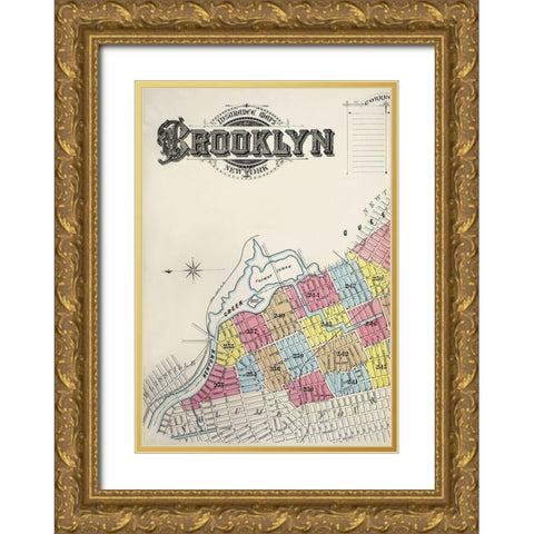 Sanborn Fire Insurance Map from Brooklyn-Kings County-New York 1888 Gold Ornate Wood Framed Art Print with Double Matting by Sanborn Map Company