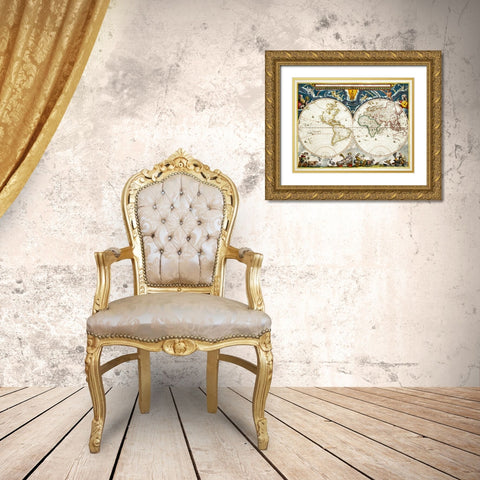 New and accurate map of the whole world Gold Ornate Wood Framed Art Print with Double Matting by Blaeu, Joan