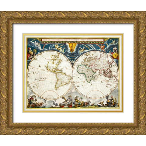 New and accurate map of the whole world Gold Ornate Wood Framed Art Print with Double Matting by Blaeu, Joan